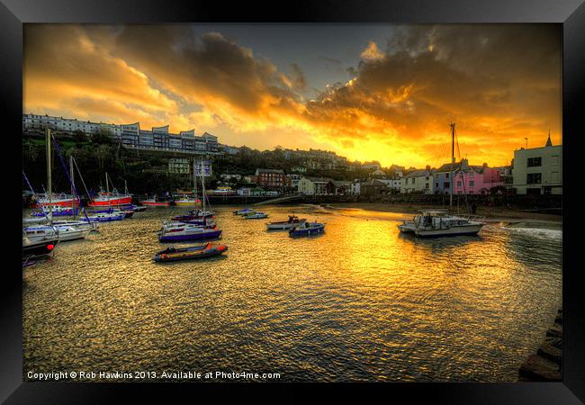 Sunset over Ilfracombe Harbour Framed Print by Rob Hawkins