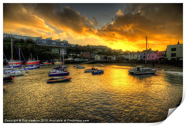 Sunset over Ilfracombe Harbour Print by Rob Hawkins