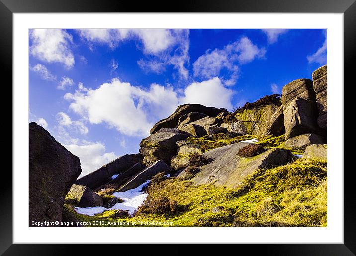 Stanage Edge Rocks and Clouds Framed Mounted Print by Angie Morton