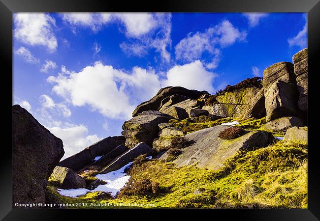 Stanage Edge Rocks and Clouds Framed Print by Angie Morton