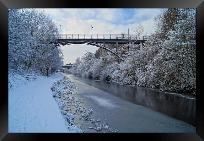 Bridge over frozen Sheffield Canal Framed Print by Darren Galpin