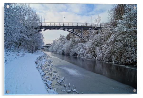 Bridge over frozen Sheffield Canal Acrylic by Darren Galpin