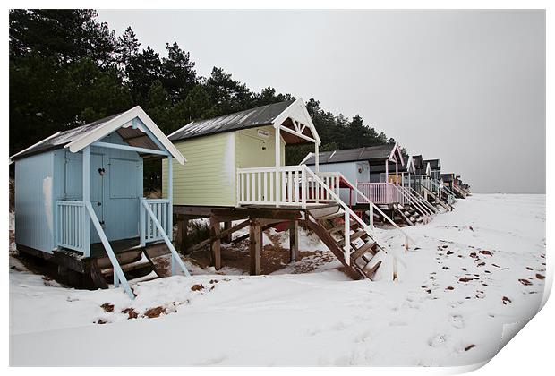 Pastel Beach Huts amid the Snow Print by Paul Macro