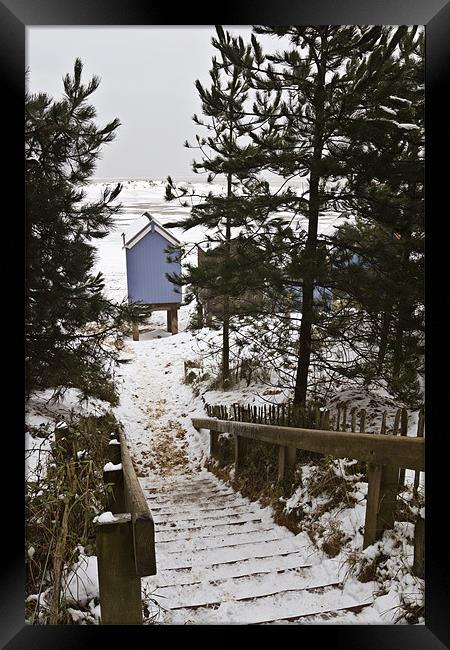 Snowy Stairs to Wells Beach Framed Print by Paul Macro