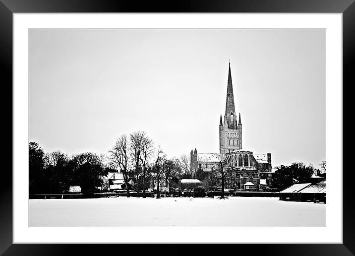 Norwich Cathedral in the Snow Framed Mounted Print by Paul Macro