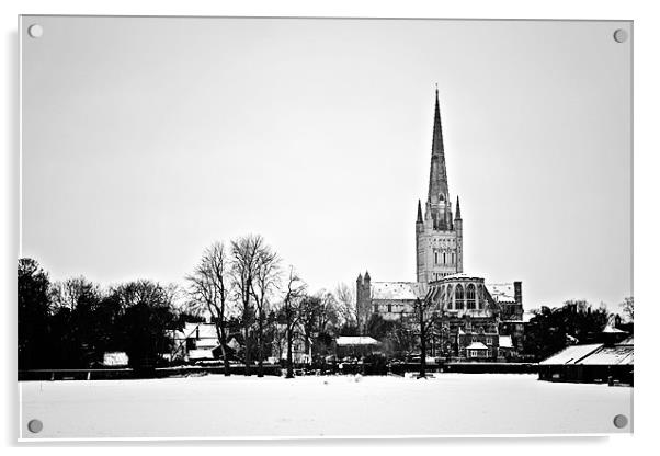 Norwich Cathedral in the Snow Acrylic by Paul Macro