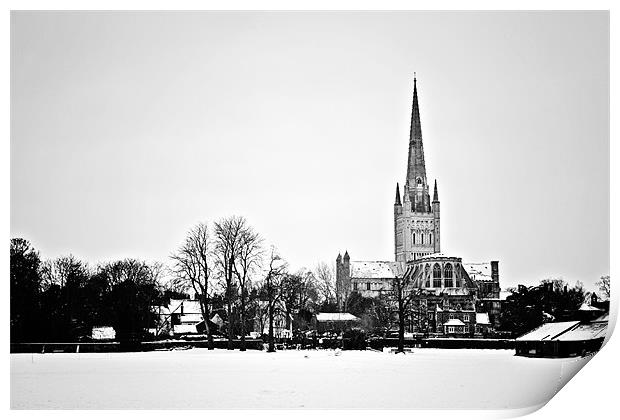 Norwich Cathedral in the Snow Print by Paul Macro