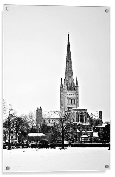 Norwich Cathedral in Winter Acrylic by Paul Macro