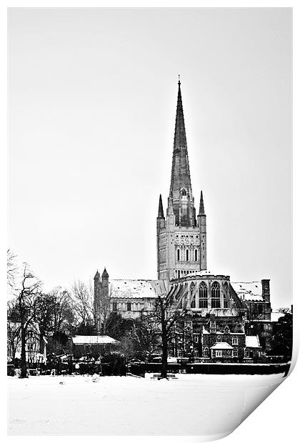 Norwich Cathedral in Winter Print by Paul Macro