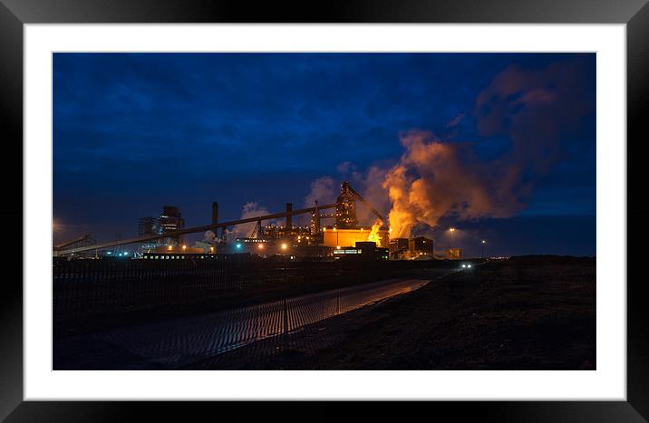Redcar Steel Works at Night Framed Mounted Print by Greg Marshall