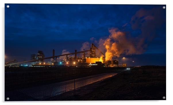 Redcar Steel Works at Night Acrylic by Greg Marshall