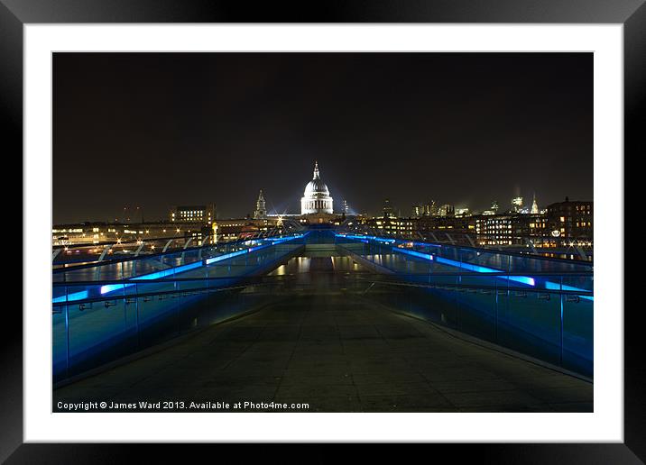 Londons Millennium Bridge and St Pauls Cathedral Framed Mounted Print by James Ward