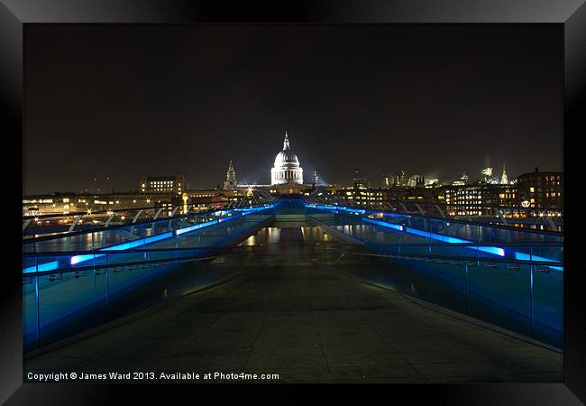Londons Millennium Bridge and St Pauls Cathedral Framed Print by James Ward