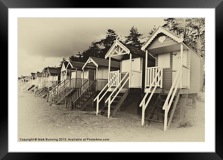 Wells beach huts in sepia Framed Mounted Print by Mark Bunning