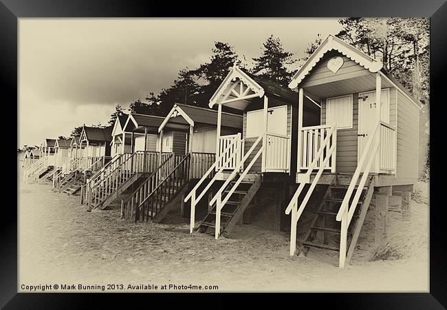 Wells beach huts in sepia Framed Print by Mark Bunning