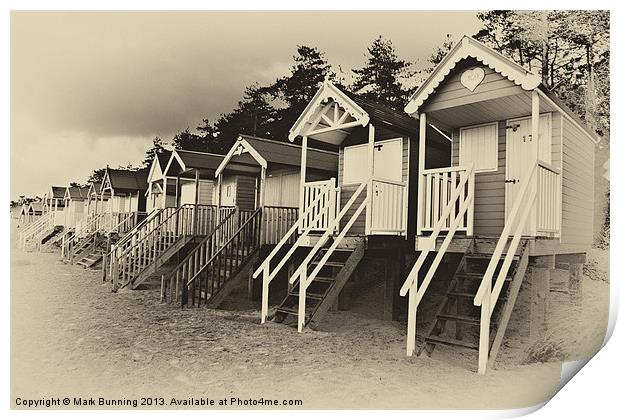 Wells beach huts in sepia Print by Mark Bunning