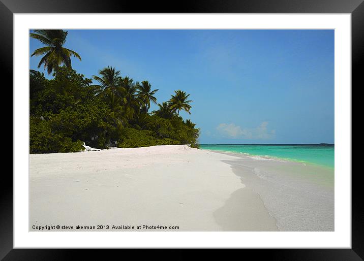 Maldives beach and palm trees Framed Mounted Print by steve akerman