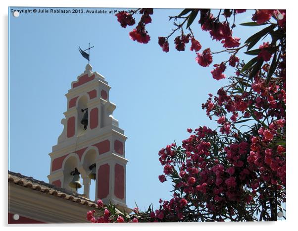 Paxos Church Bell Tower Greece Acrylic by Julie Robinson