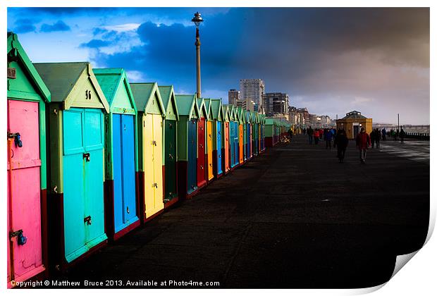 Colourful beach huts at Hove Print by Matthew Bruce