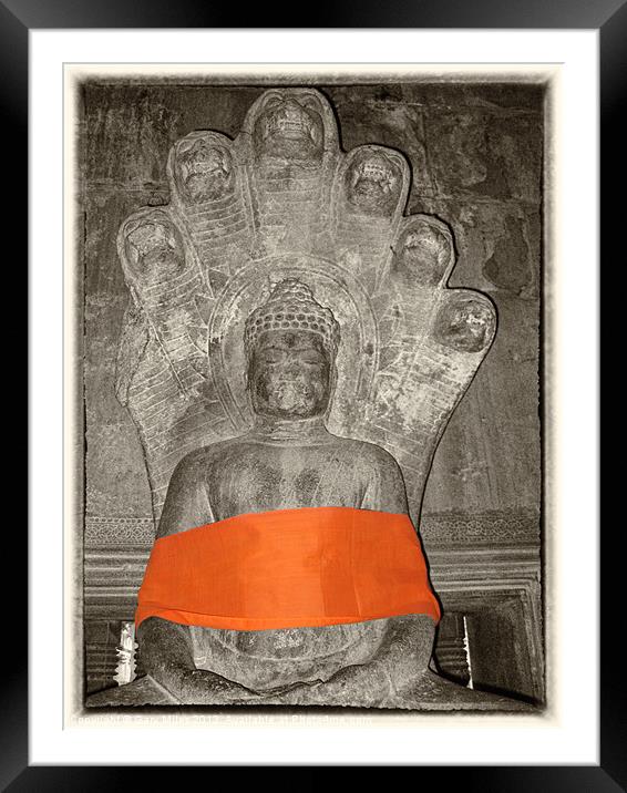 Budha with orange sash Framed Mounted Print by Gary Miles