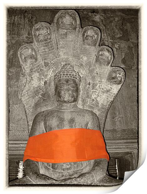 Budha with orange sash Print by Gary Miles