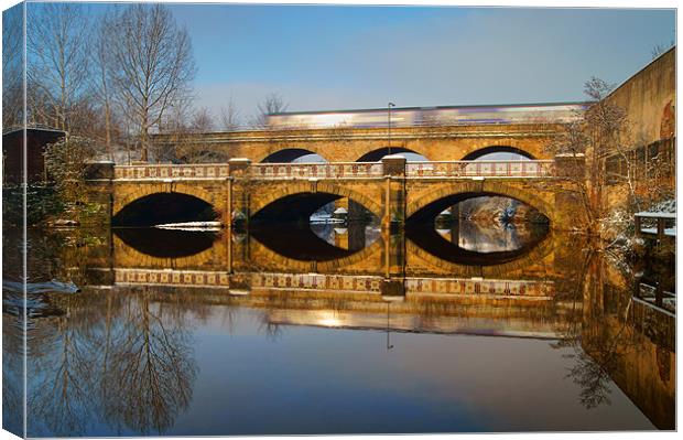 Norfolk Bridge Train & Reflections Canvas Print by Darren Galpin