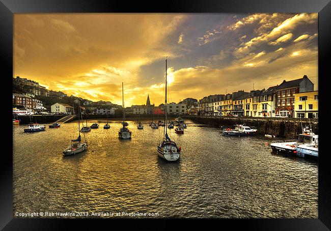 Ilfracombe Harbour at dusk Framed Print by Rob Hawkins