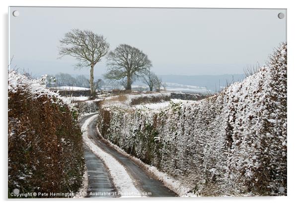 Hill top lane in snow Acrylic by Pete Hemington