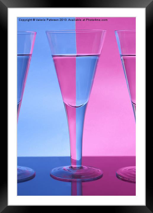 Pink & Blue Wine Glasses Framed Mounted Print by Valerie Paterson