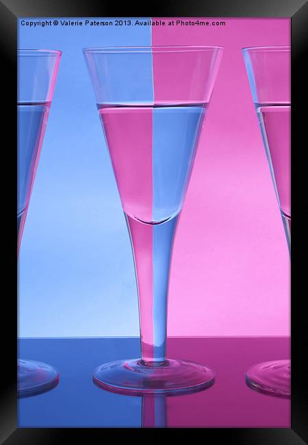 Pink & Blue Wine Glasses Framed Print by Valerie Paterson