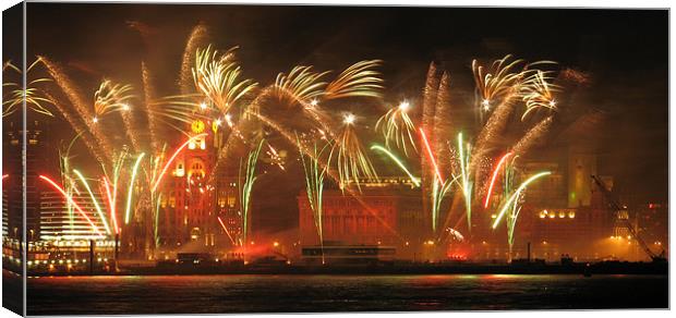 Fireworks on Liverpool Waterfront Canvas Print by Simon Case