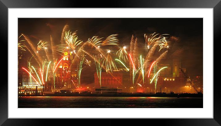 Fireworks on Liverpool Waterfront Framed Mounted Print by Simon Case