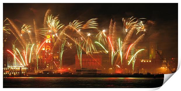 Fireworks on Liverpool Waterfront Print by Simon Case