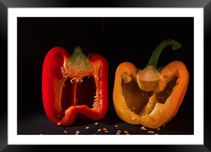 Laughing Peppers Framed Mounted Print by Peter Elliott 