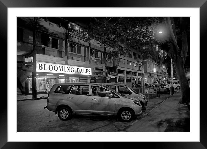Bloomingdales in Goa under streetlight Framed Mounted Print by Arfabita  