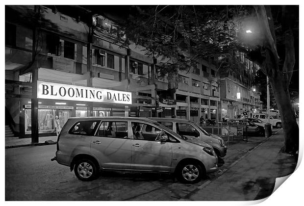 Bloomingdales in Goa under streetlight Print by Arfabita  