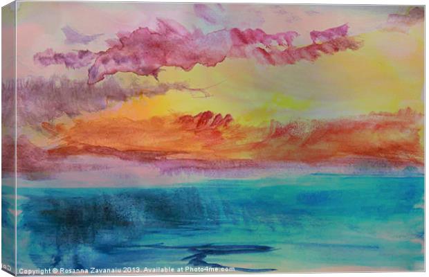 Lagoon Watercolour Sunset Canvas Print by Rosanna Zavanaiu