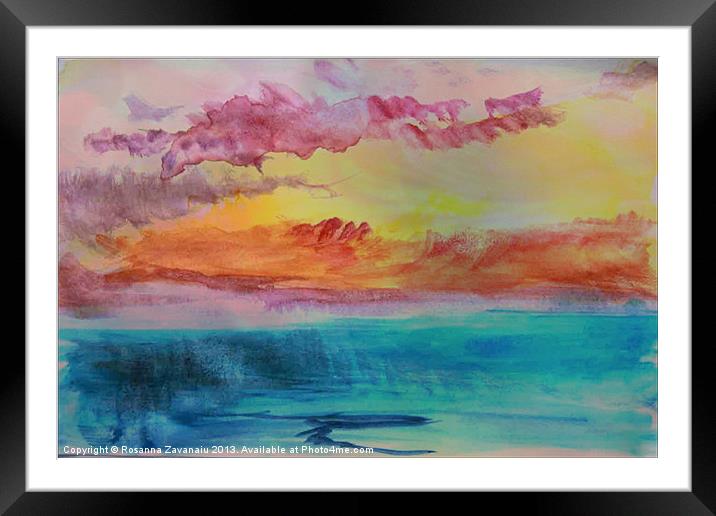 Lagoon Watercolour Sunset Framed Mounted Print by Rosanna Zavanaiu