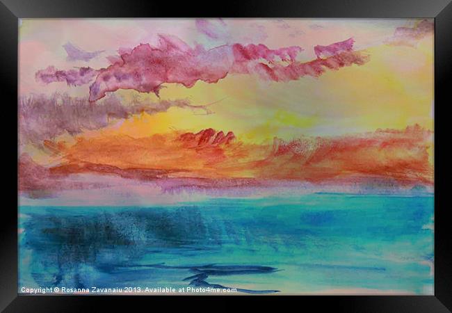 Lagoon Watercolour Sunset Framed Print by Rosanna Zavanaiu