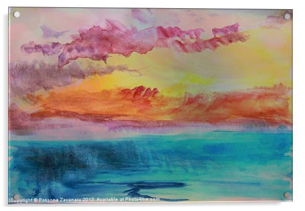 Lagoon Watercolour Sunset Acrylic by Rosanna Zavanaiu