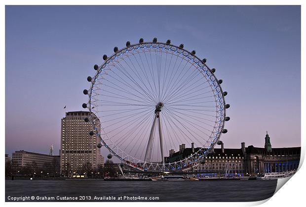 London Eye at Sunset Print by Graham Custance