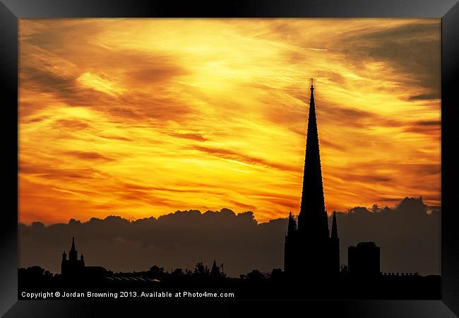 Norwich fiery sky Framed Print by Jordan Browning Photo