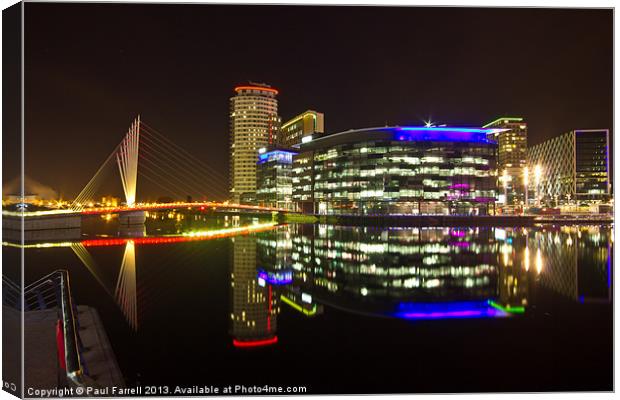 Salford Quays at night Canvas Print by Paul Farrell Photography