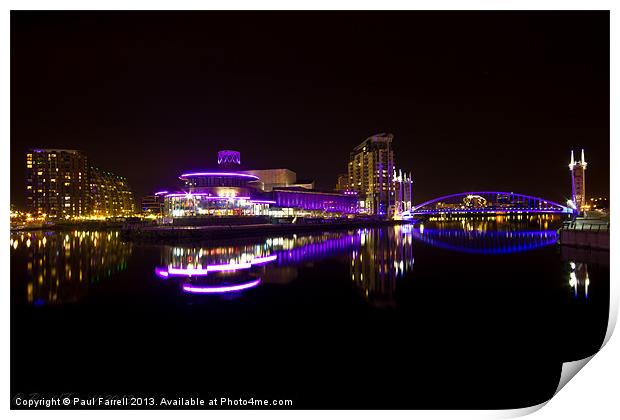 Salford Quays at night Print by Paul Farrell Photography