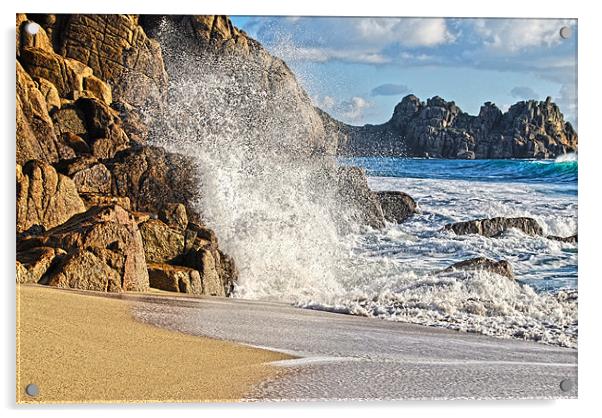 Porthcurno Beach in winter Acrylic by Brian Spooner