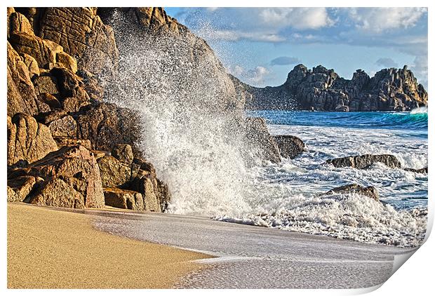 Porthcurno Beach in winter Print by Brian Spooner