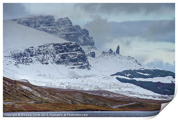 Snow on the Storr Print by Richard Smith