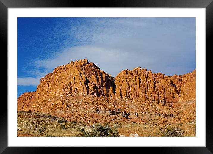Red rock walls under blue and white sky, Utah Framed Mounted Print by Claudio Del Luongo