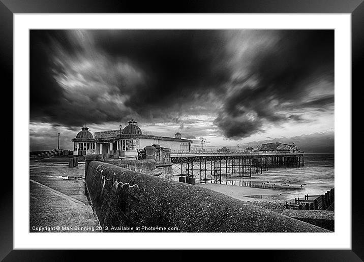 A storm brewing over Cromer Pier in monocrome Framed Mounted Print by Mark Bunning