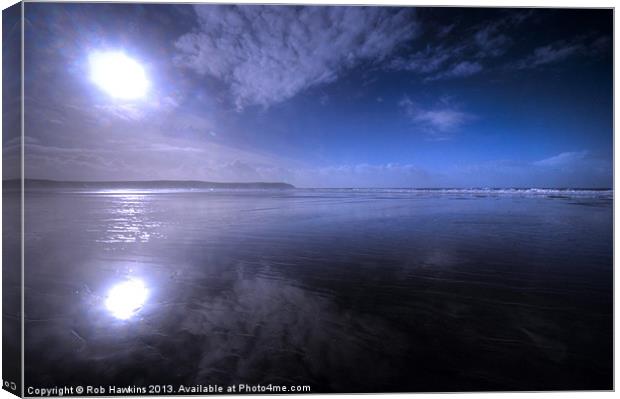 Woolacombe Beach in blue Canvas Print by Rob Hawkins